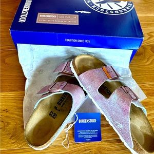 Birkenstock Arizona ‘Calia’ metallic rose